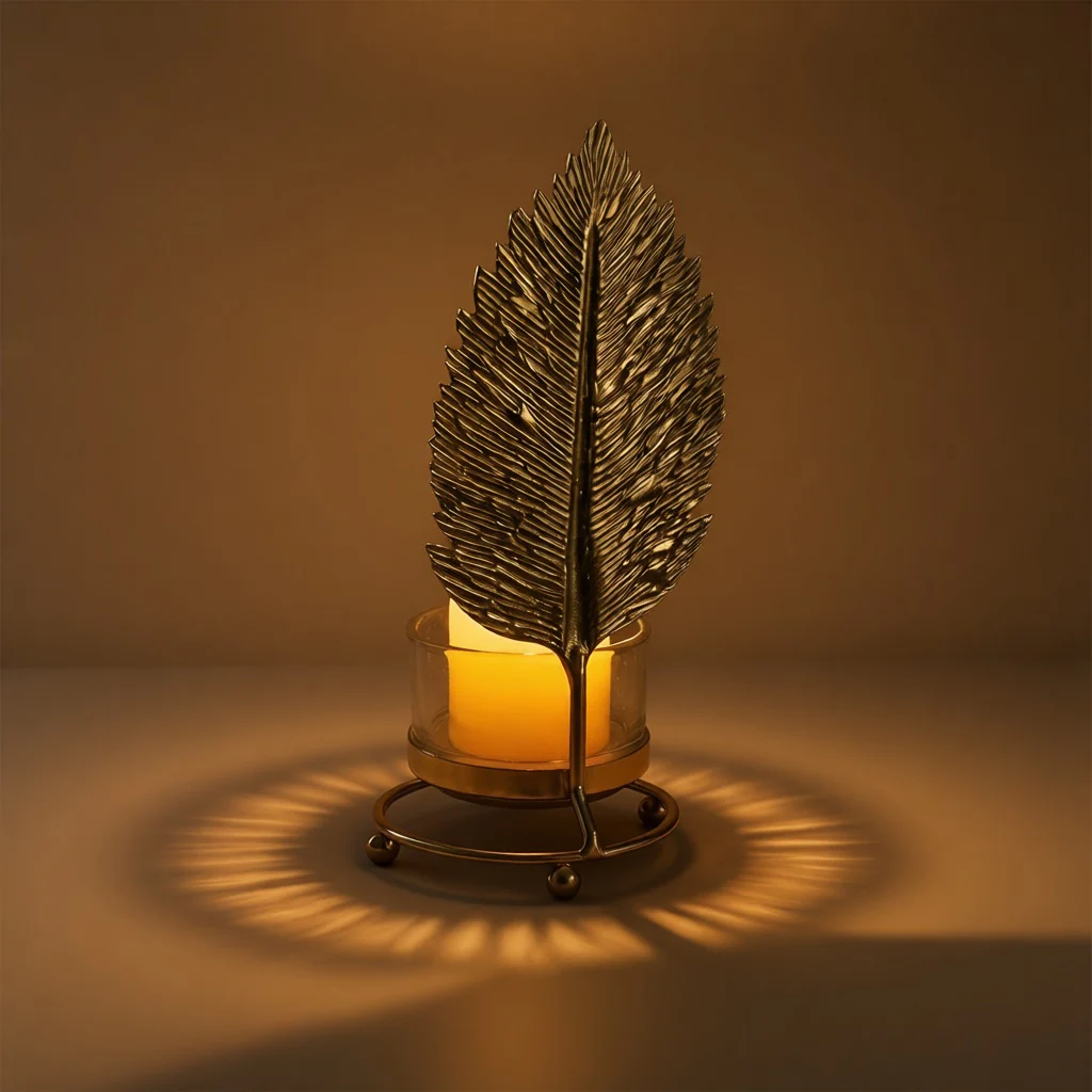 Golden Leaf Candle Holder view 4
