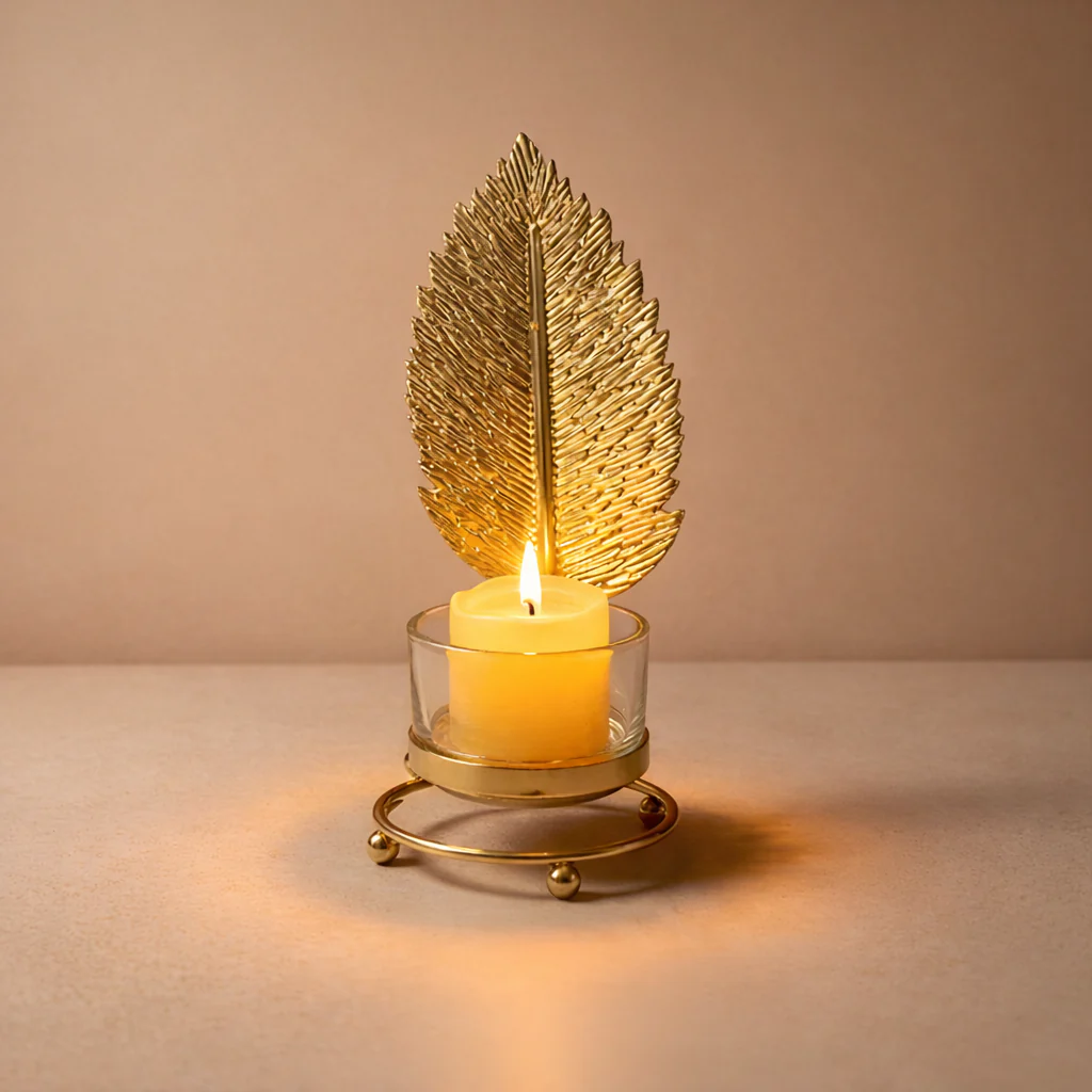 Golden Leaf Candle Holder