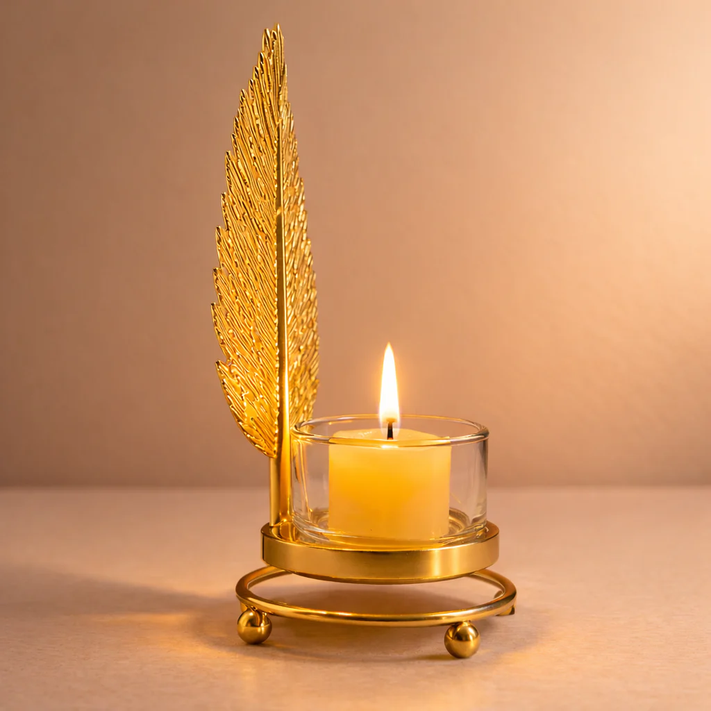 Golden Leaf Candle Holder view 2