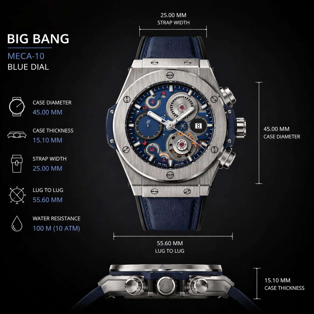 Hublot Big Bang MECA-10 Blue Dial – Skeleton Luxury Men’s Watch view 4