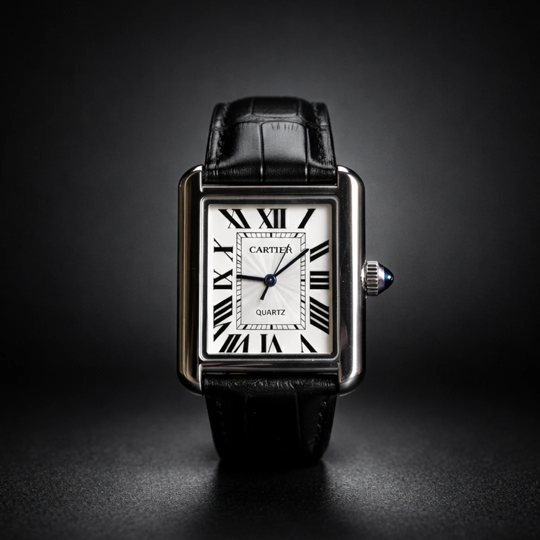 Luxury Men's Square Quartz Watch – Black Dial Edition