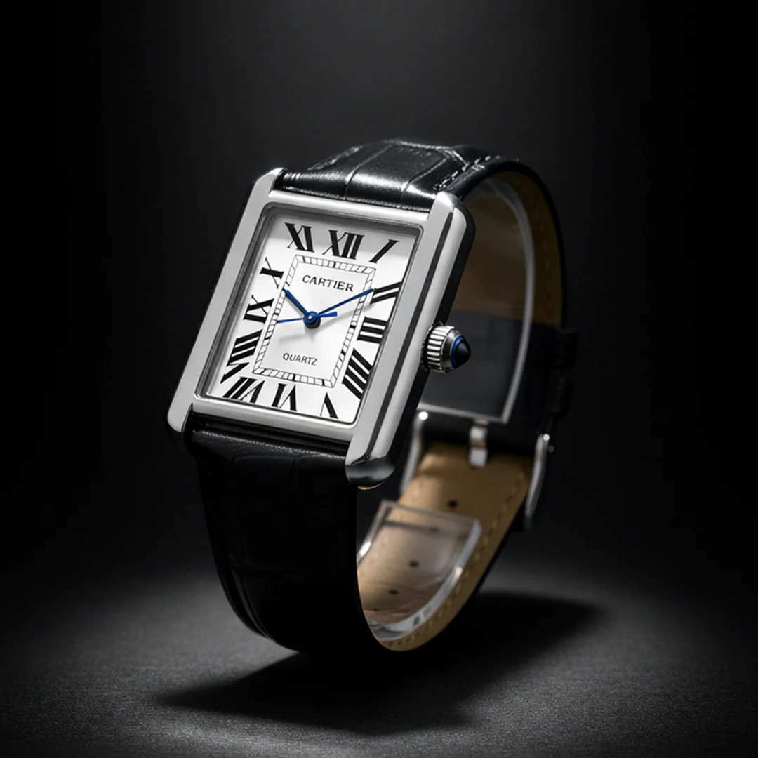 Luxury Men's Square Quartz Watch – Black Dial Edition view 2