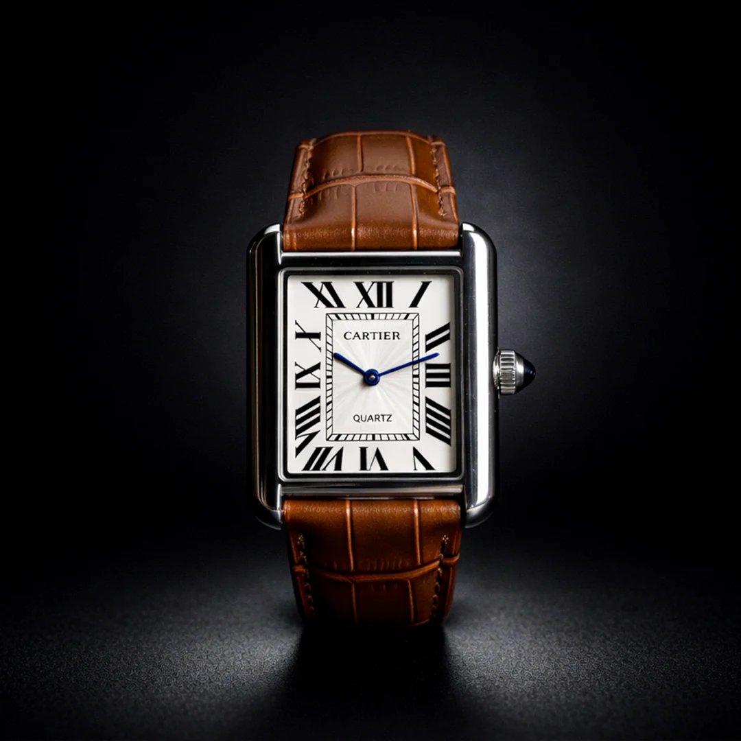 Luxury Men's Square Quartz Watch – Brown Dial Edition