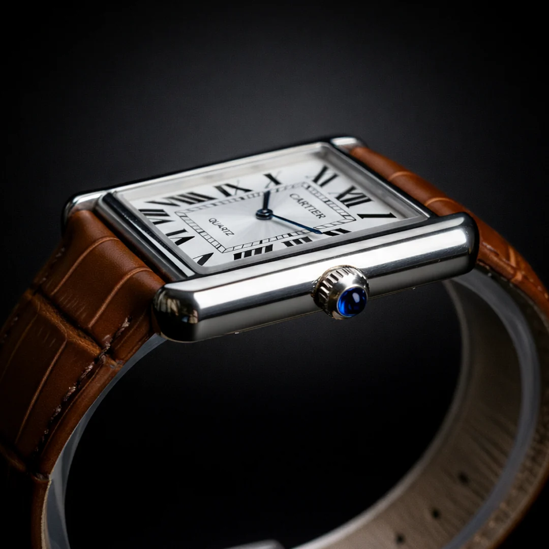 Luxury Men's Square Quartz Watch – Brown Dial Edition view 3