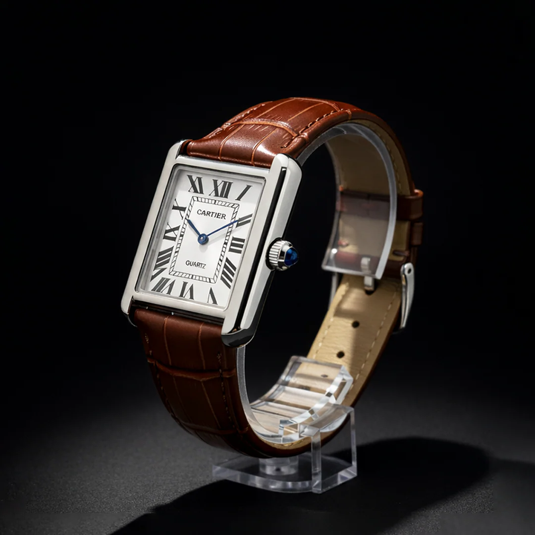 Luxury Men's Square Quartz Watch – Brown Dial Edition view 2