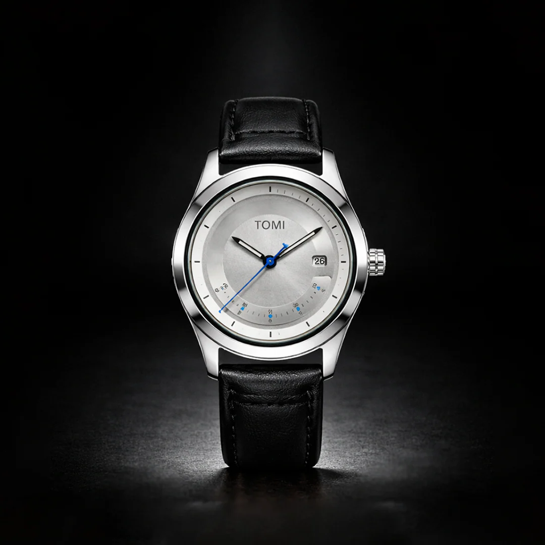 TOMI Silver Tech Edition – Minimalist Metallic Dial Watch