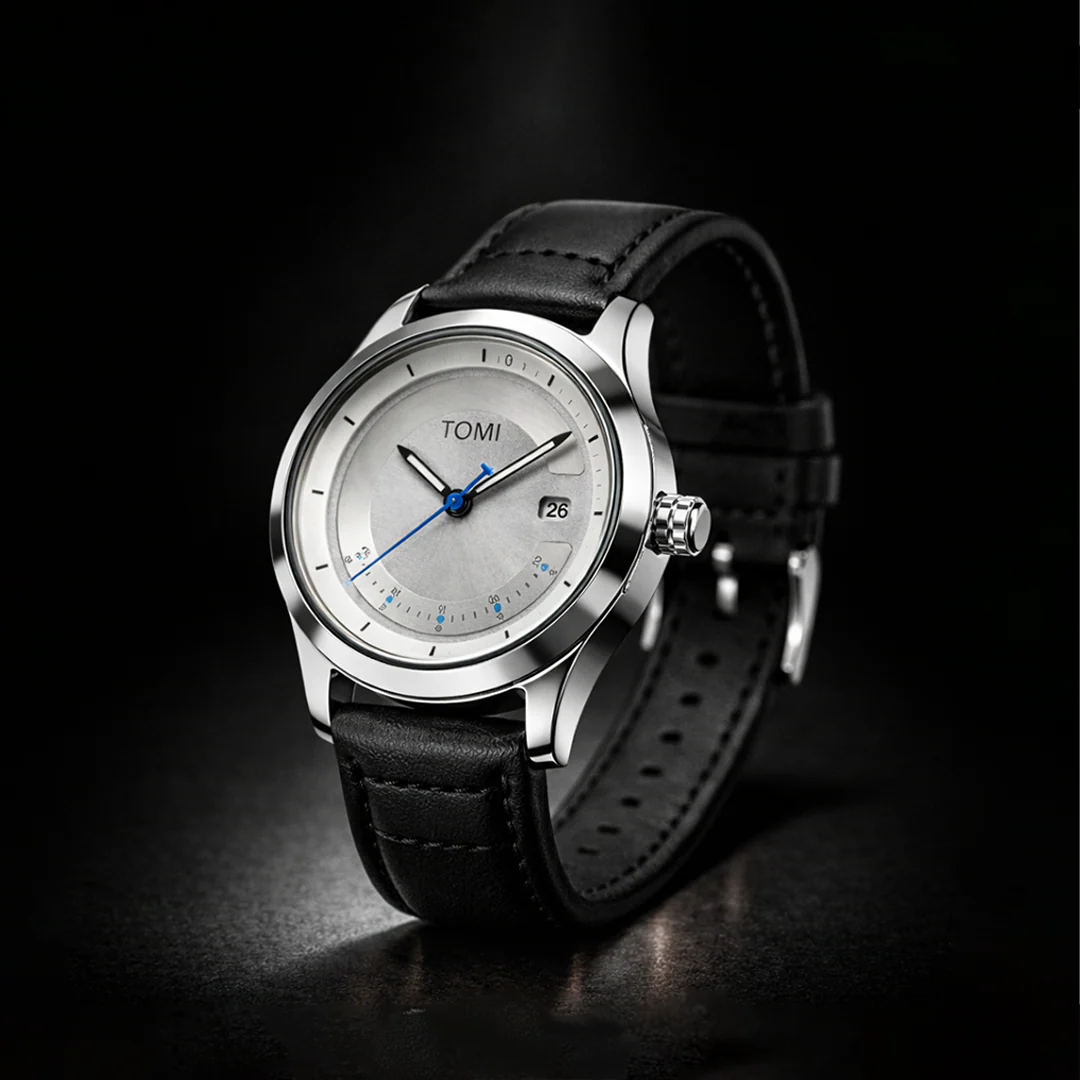 TOMI Silver Tech Edition – Minimalist Metallic Dial Watch view 2