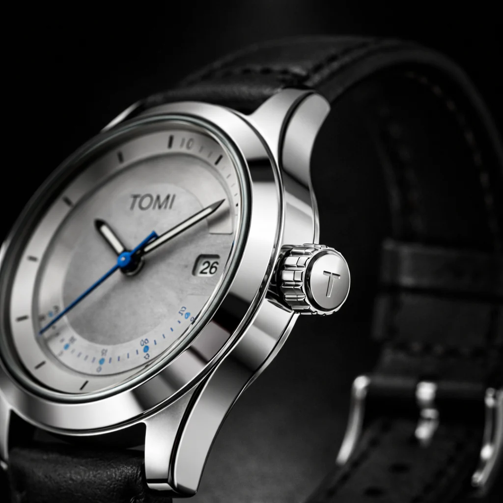 TOMI Silver Tech Edition – Minimalist Metallic Dial Watch view 3